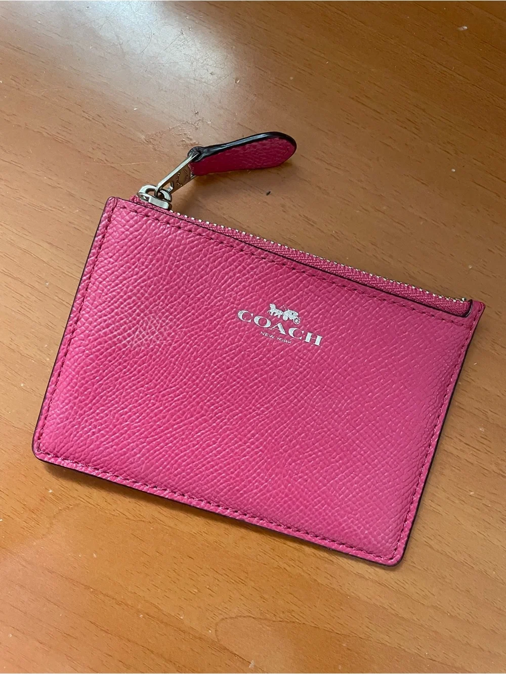 COACH Pink Pebbled Leather Zip Card Case